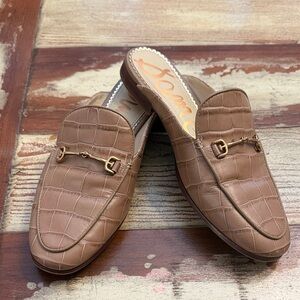 Sam Edelman Brown Croc-Patterned Loafers with Gold Accent